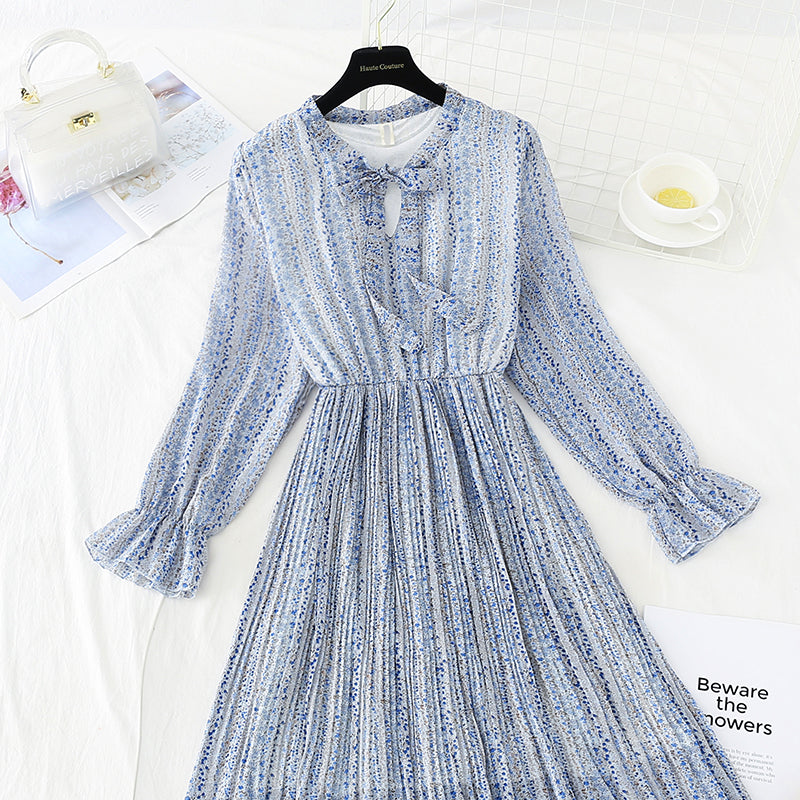 New bow tie lace up slim Pleated Chiffon bottomed skirt  3855