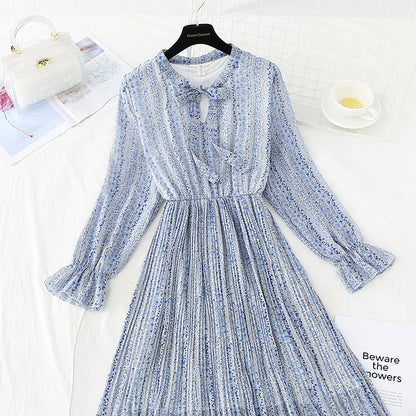 New bow tie lace up slim Pleated Chiffon bottomed skirt  3855
