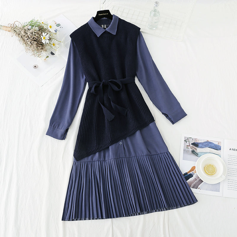 The new knitted sweater long skirt two-piece set is thin and tall  4762