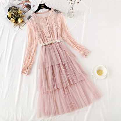 Minority lace mesh long skirt, celebrity temperament  4350