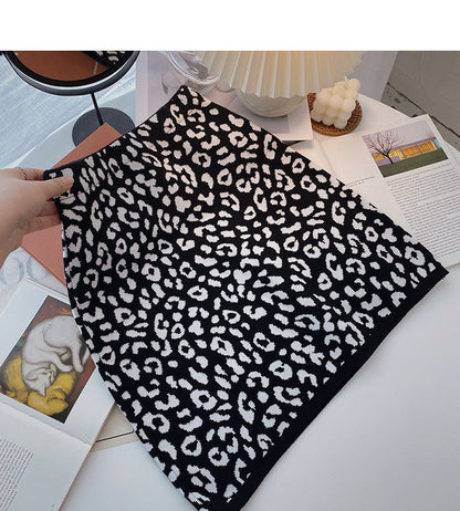 Hong Kong style leisure retro leopard print wrap hip high waist A-line skirt  5441