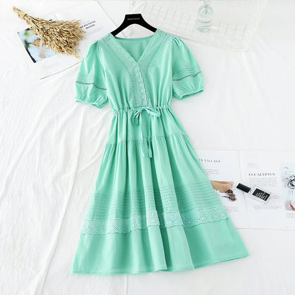 Gentle wind cotton linen skirt, slim waist, French minority dress  4186