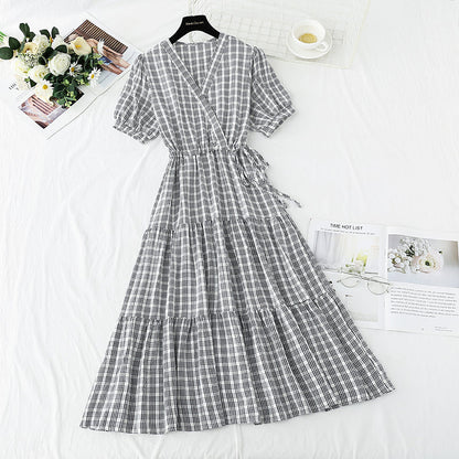 French retro V-neck dress with slim waist  4269