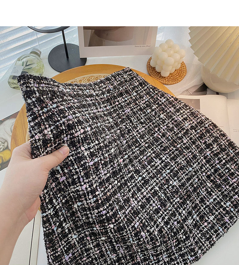 Gas retro tweed Plaid high waist A-shaped Hip Wrap Skirt  5503