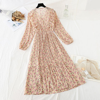 Ruffled floral dress shows thin skirt  4061
