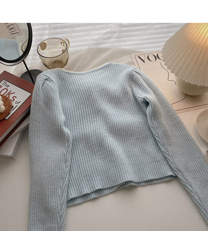 Design sense Vintage diamond button long sleeve knitted cardigan  5902