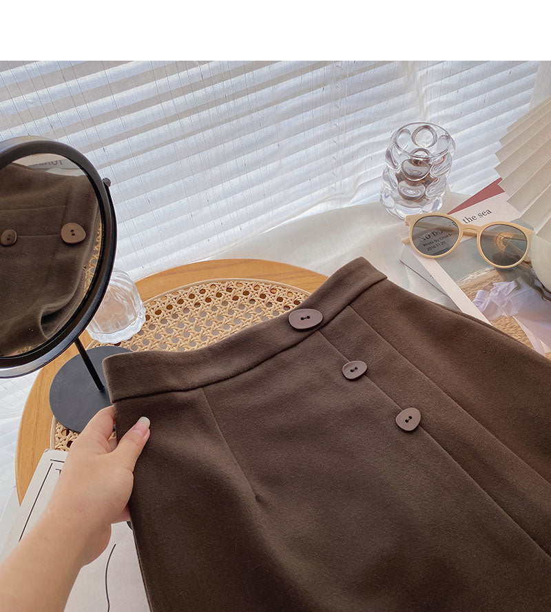 Three button high waist design, foreign style, age reducing pleated A-line skirt  5442