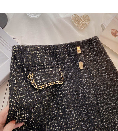 Fashion retro bright silk wool high waist A-shaped skirt  5495