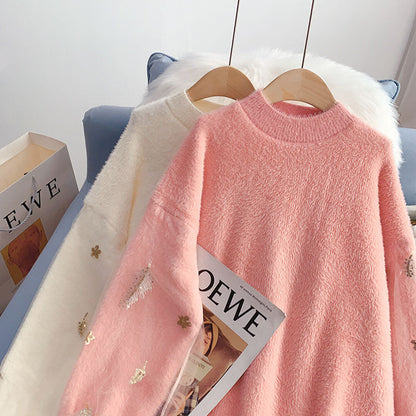 Imitation mink soft waxy sweater dress loose lazy style  4938