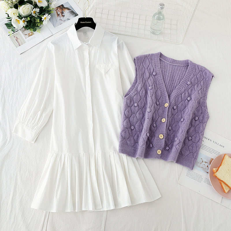 Candy colored vest pleated with shirt skirt fairy Sen Department  3919