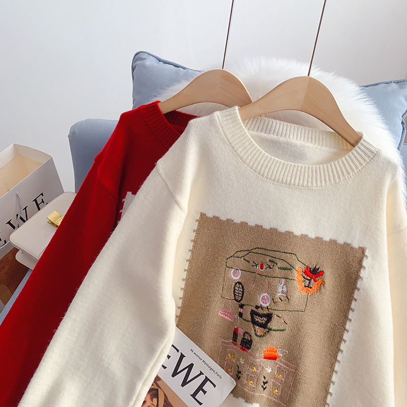 Red Christmas Sweater female Pullover  5009