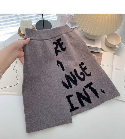 New Korean minority fashion retro printed letter high waist A-shaped skirt  5431