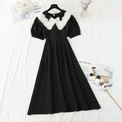 New French gentle style first love skirt with thin waist and long style  4239
