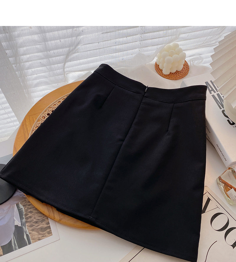Korean versatile age reducing black high waist pleated skirt  5539