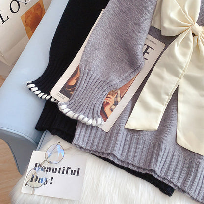 Bow sweater lazy knit bottomed shirt  5004