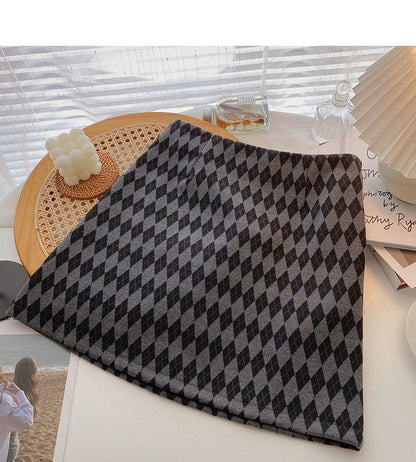Hong Kong style retro fashion color matching Plaid thin high waist skirt  5343