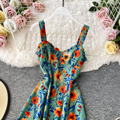 Slim temperament suspender beach skirt women's seaside holiday dress  3791