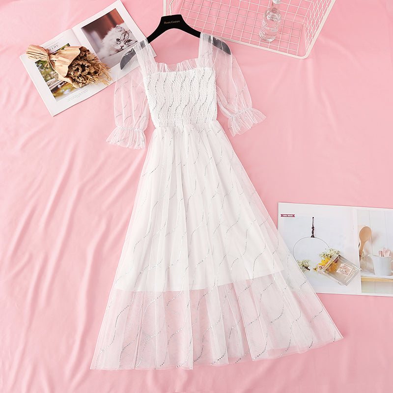 The new fairy super fairy series is a slim and gentle net long skirt  4627