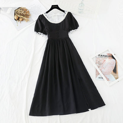 New cut waist thin split French dress  4668