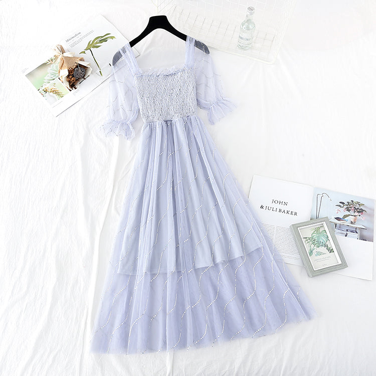 The new fairy super fairy series is a slim and gentle net long skirt  4627