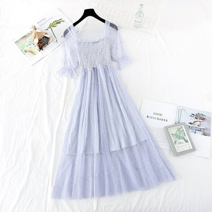 The new fairy super fairy series is a slim and gentle net long skirt  4627