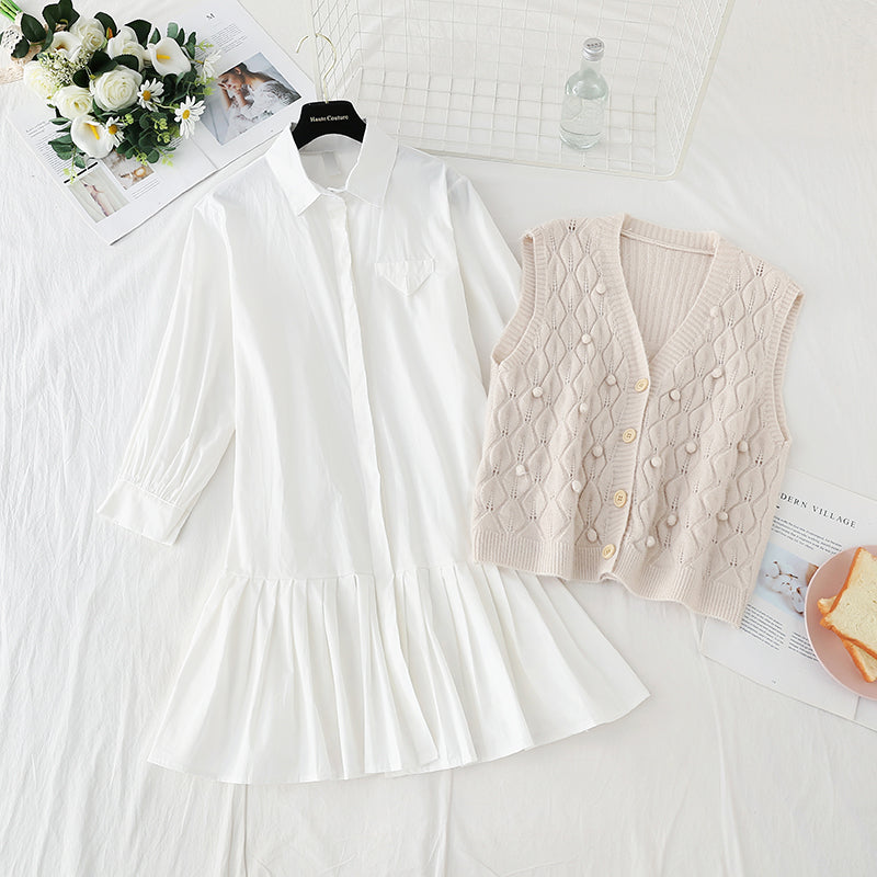 Candy colored vest pleated with shirt skirt fairy Sen Department  3919