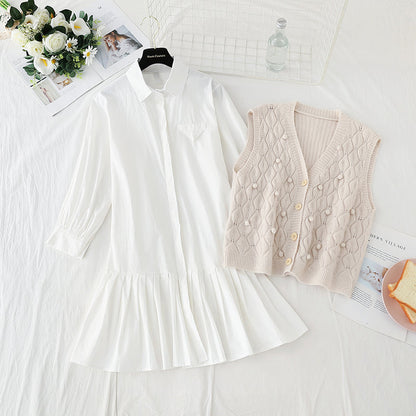 Candy colored vest pleated with shirt skirt fairy Sen Department  3919