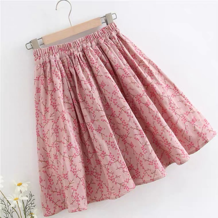 Cotton linen,pink A-line skirt, sweet, temperament, exclusive flower skirt  3583