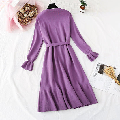 Small fragrance knitted dress French retro fishtail skirt  4482