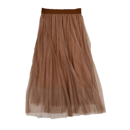 High waist skirt, pleated net gauze skirt, elastic waist puffy fairy skirt A-line skirt  3683