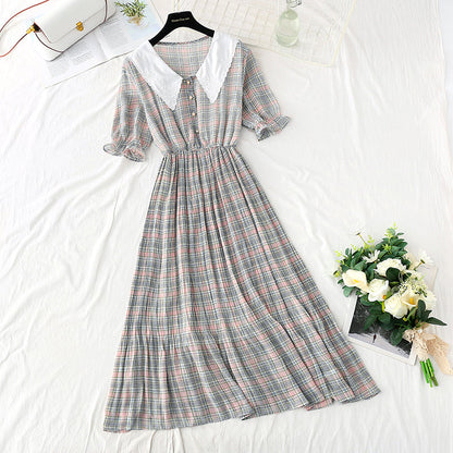 New doll neck Floral Chiffon pleated French retro fairy skirt  4880