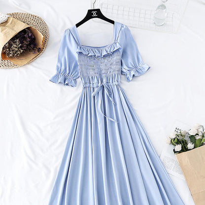 French retro Platycodon grandiflorum square collar Xianqi super xiansen long skirt  4143
