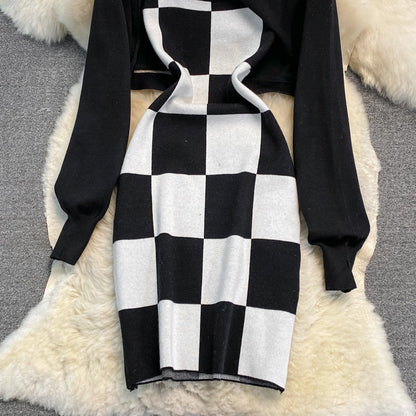 Pure suspender dress half Knitted Blouse two-piece set  3759