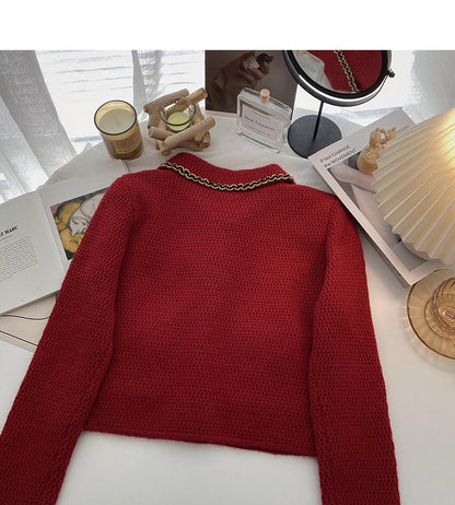 Xiaoxiangfeng sweater cardigan Vintage short top  6103