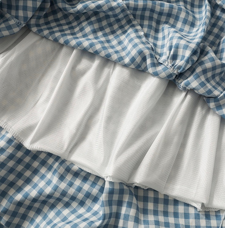 Vintage plaid patchwork flounce skirt, high waist casual loose A-line skirt  3615