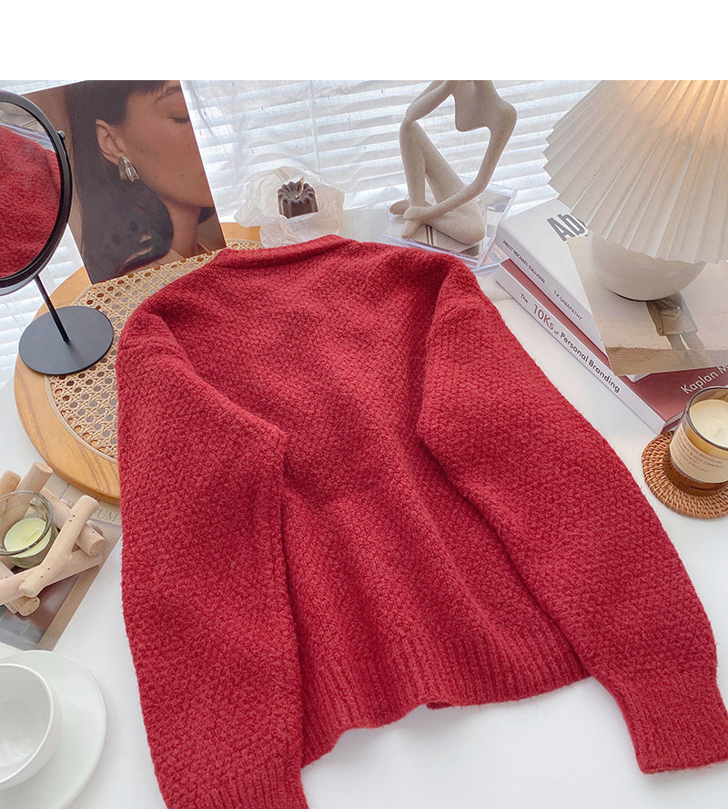Korean style retro solid color top design sweater  5991