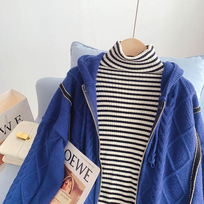 Zipper hooded sweater coat lazy sweater  5209