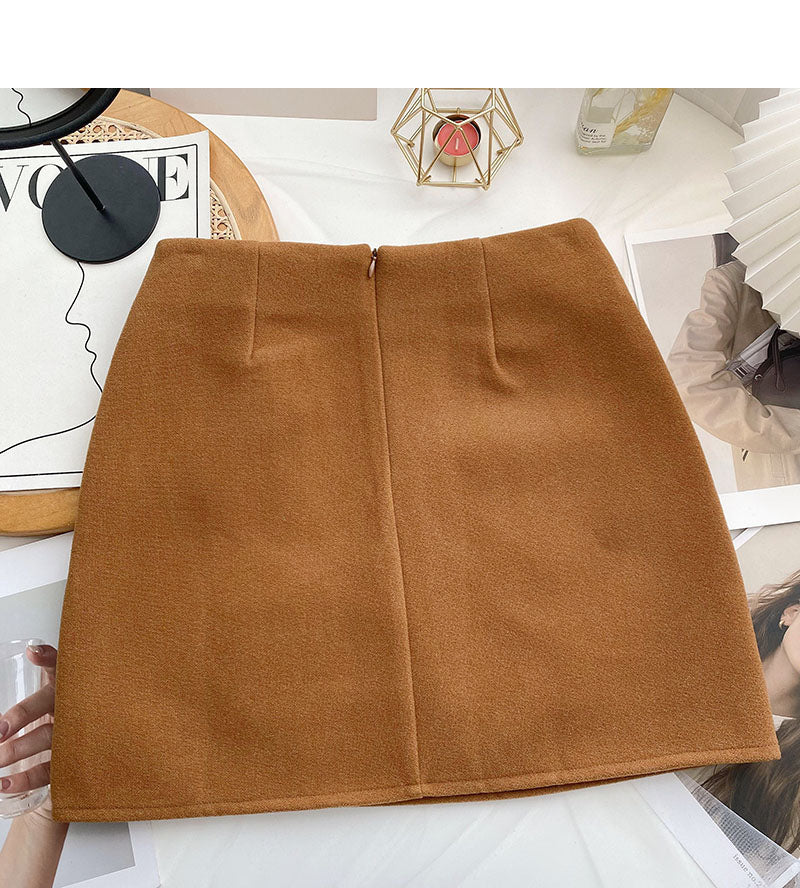 Design sense personalized button high waist slim A-line skirt  5365