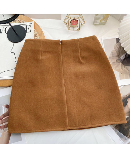 Design sense personalized button high waist slim A-line skirt  5365