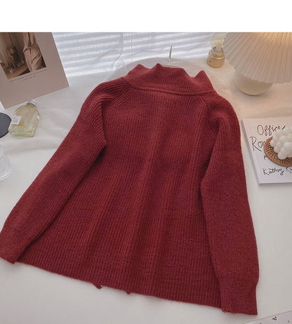 Lazy loose zipper half high neck long sleeve top  5884