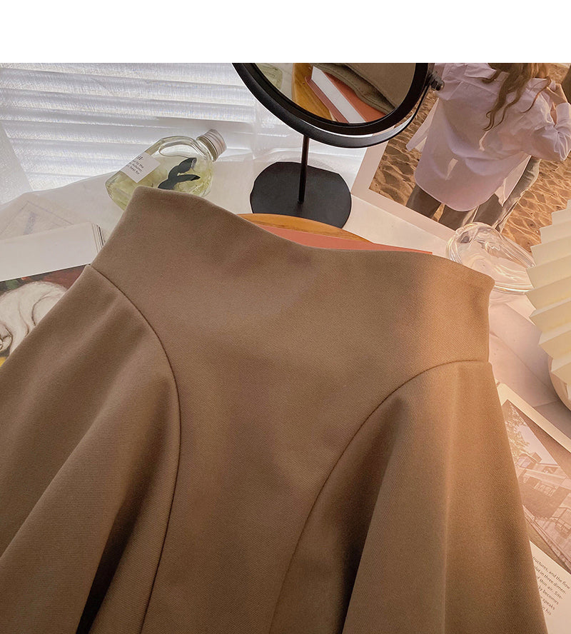 Korean fashion Hong Kong style leisure solid color anti light high waist skirt  5497