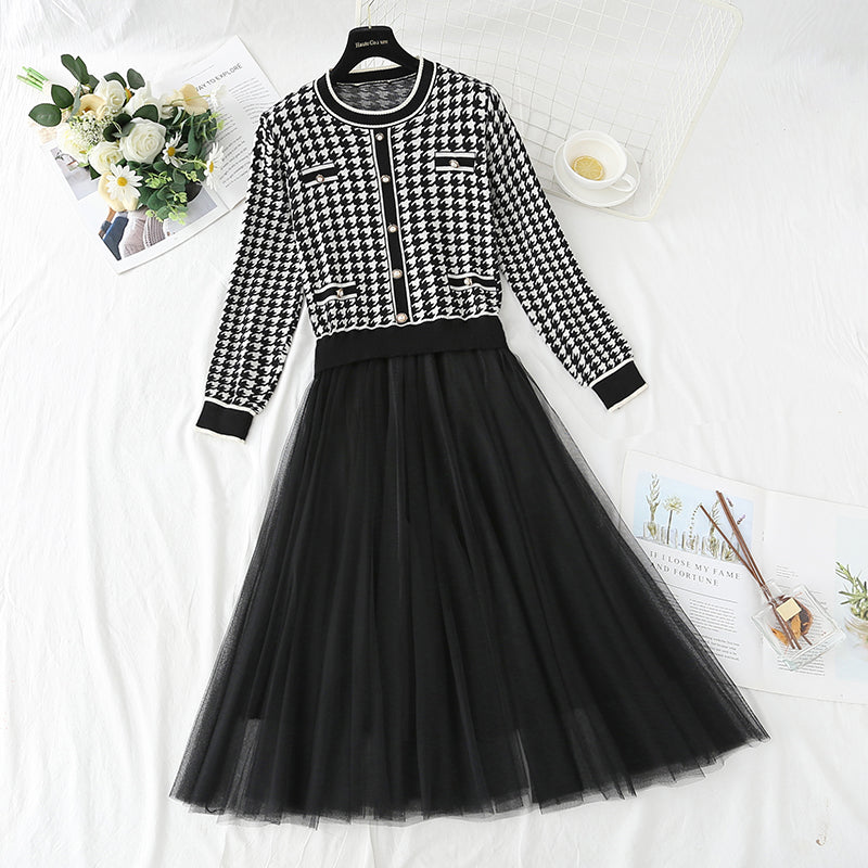 Mesh skirt knee bottom dress  4415