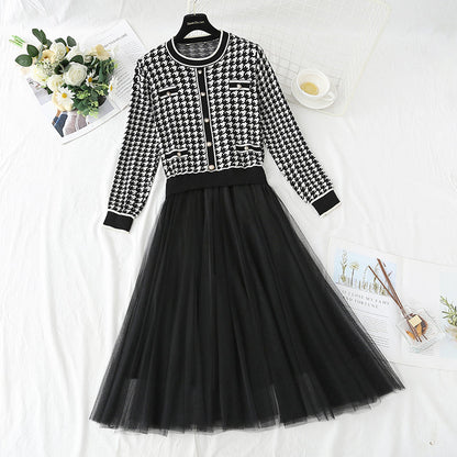 Mesh skirt knee bottom dress  4415