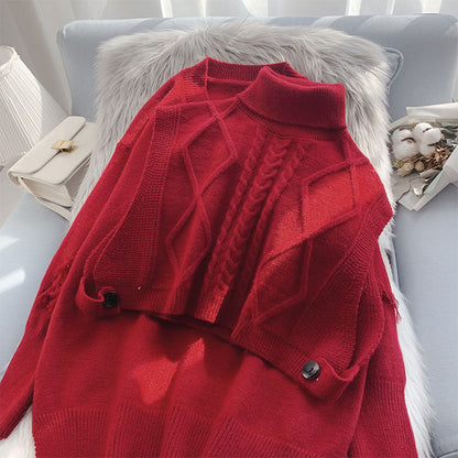 Folding high necked sweater suit two-piece set  4958