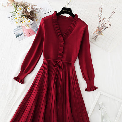 New slim lace up Knit Skirt over knee with Christmas skirt  4569