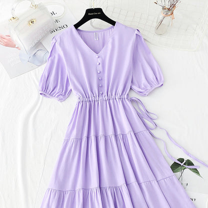 The new lace up waist shows thin temperament, French minority retro long skirt  4512