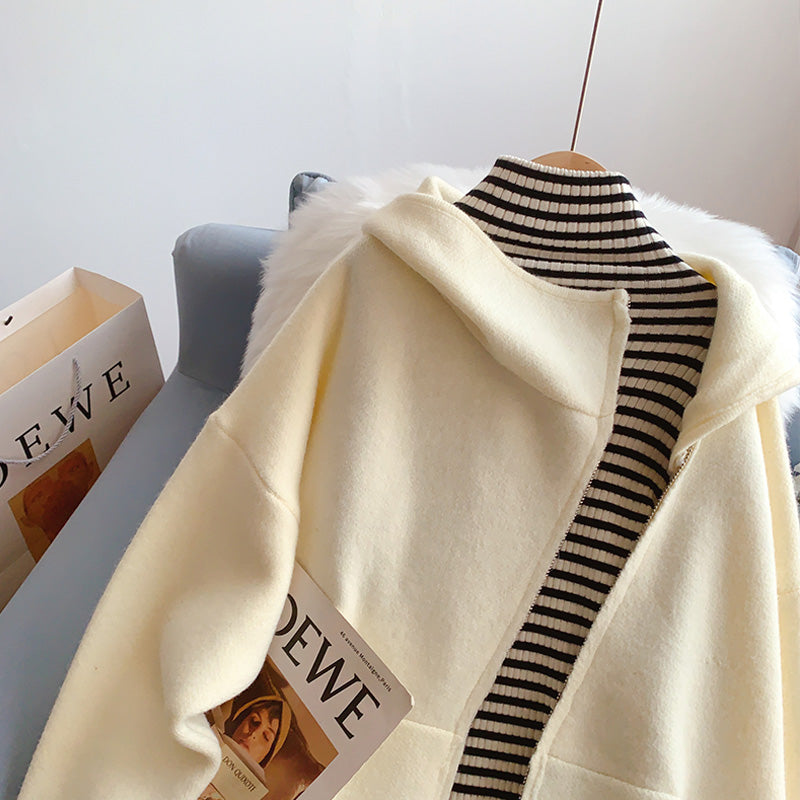 Design inclined zipper hooded sweater women's coat  5220