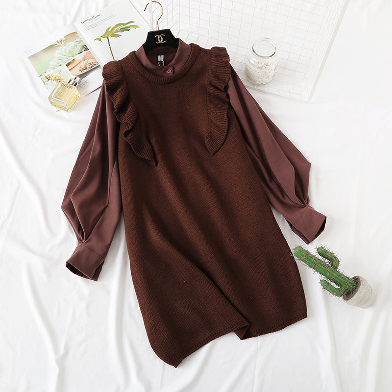Slim sweater knitted vest vest with shirt skirt  4450