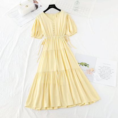 The new lace up waist shows thin temperament, French minority retro long skirt  4512