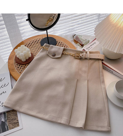 Small design retro chain high waist A-line skirt with belt  5458